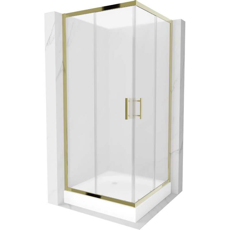 Mexen Rio kabina prysznicowa kwadratowa 90 x 90 cm, szron, złota + brodzik Rio, biały - 860-090-090-50-30-4510