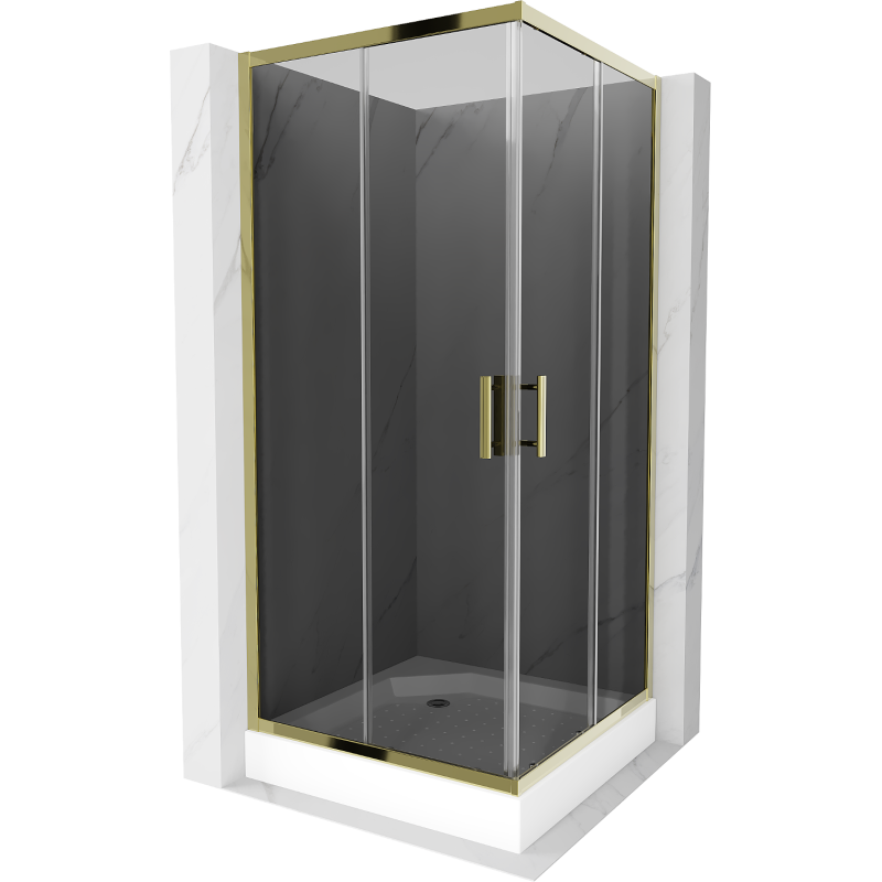 Mexen Rio cabine de douche carrée 90 x 90 cm, graphite, or + receveur de douche, blanc - 860-090-090-50-40-4510