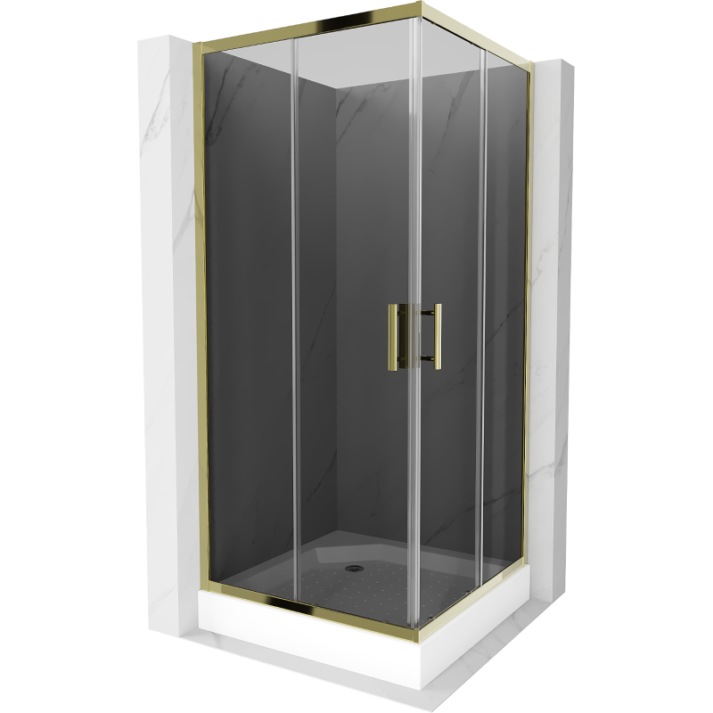 Mexen Rio kvadratisk duschkabin 90 x 90 cm, grafit, guld + bas, vit - 860-090-090-50-40-4510