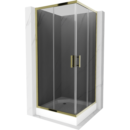 Mexen Rio vierkante douchecabine 90 x 90 cm, grafiet, goud + douchebak, wit - 860-090-090-50-40-4510