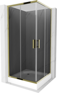 Mexen Rio quadratescht Duschkabinn 90 x 90 cm, Graphit, gëllen + Duschtasse, wäiss - 860-090-090-50-40-4510