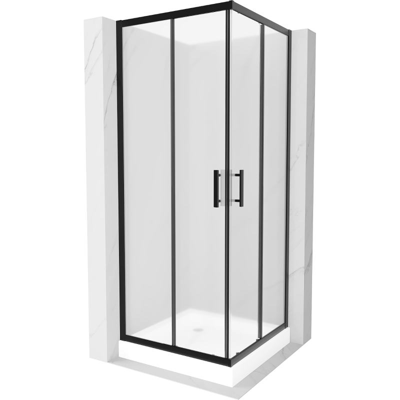 Mexen Rio cabine de duche quadrada 80 x 80 cm, fosca, preta + base de duche, branca - 860-080-080-70-30-4510