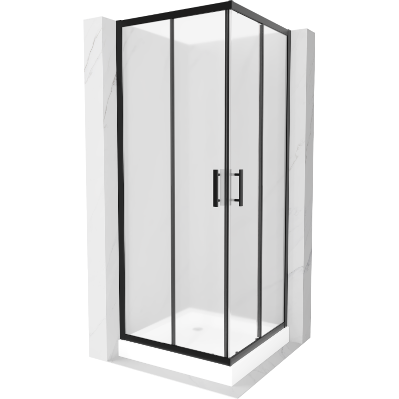 Mexen Rio vierkante douchecabine 80 x 80 cm, matglas, zwart + Rio douchebak, wit - 860-080-080-70-30-4510