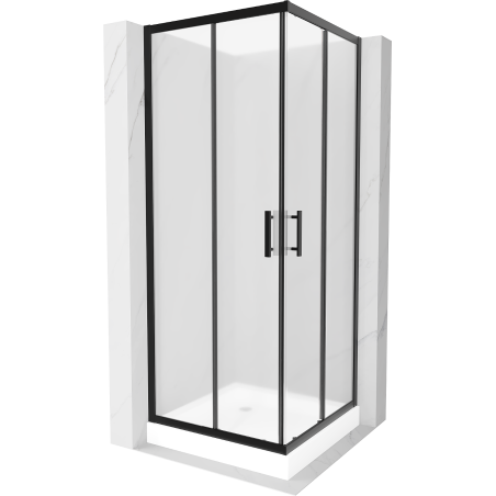 Mexen Rio Square Shower Enclosure 80 x 80 cm, Frosted, Black + Rio Tray, White - 860-080-080-70-30-4510