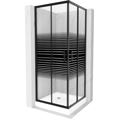 Mexen Rio kvadratna tuš kabina 80 x 80 cm, crne pruge, crna + bijeli tuš kada - 860-080-080-70-20-4510