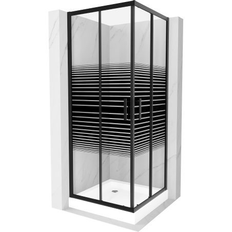 Mexen Rio square shower enclosure 80 x 80 cm, black stripes, black + shower tray, white - 860-080-080-70-20-4510
