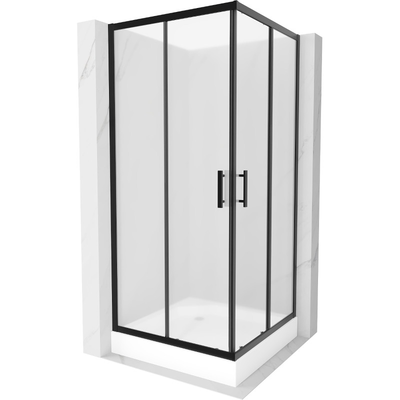 Mexen Rio kabina prysznicowa kwadratowa 90 x 90 cm, szron, czarna + brodzik Rio, biały - 860-090-090-70-30-4510