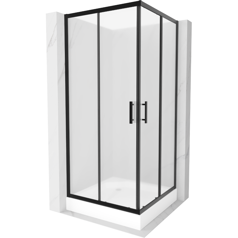 Mexen Rio neliönmuotoinen suihkukaappi 90 x 90 cm, huurrettu, musta + suihkuallas, valkoinen - 860-090-090-70-30-4510