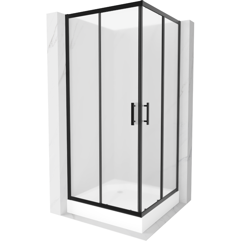 Mexen Rio vierkante douchecabine 90 x 90 cm, matglas, zwart + douchebak, wit - 860-090-090-70-30-4510