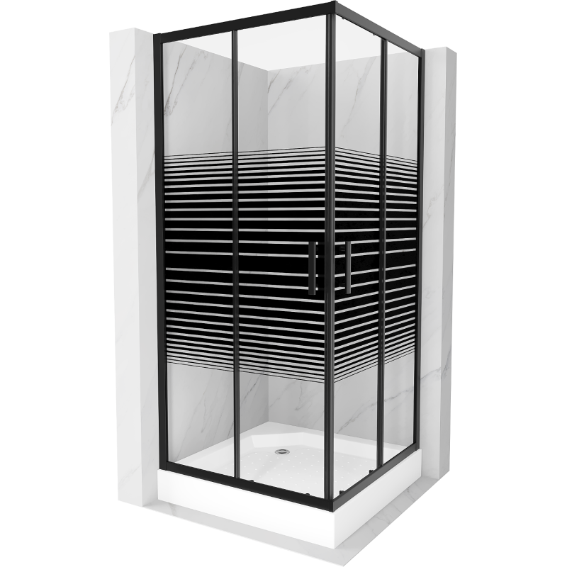 Mexen Rio cabina de ducha cuadrada 90 x 90 cm, franjas negras, negro + plato de ducha, blanco - 860-090-090-70-20-4510