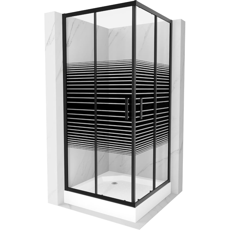 Mexen Rio kabina prysznicowa kwadratowa 90 x 90 cm, czarne pasy, czarna + brodzik Rio, biały - 860-090-090-70-20-4510