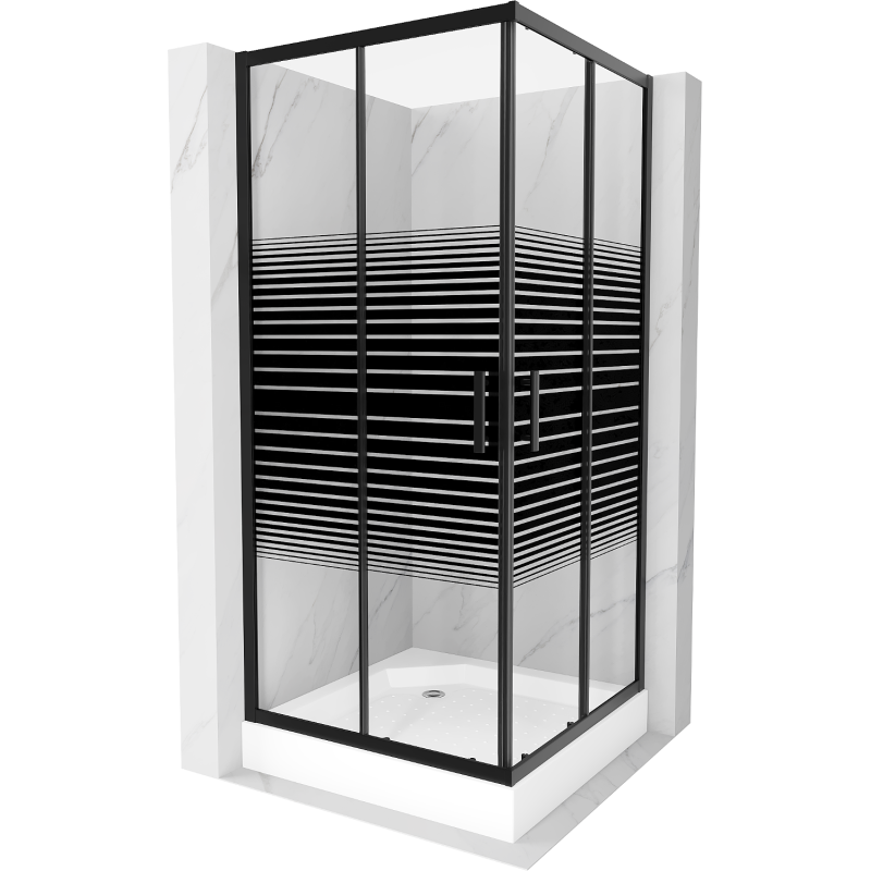 Mexen Rio square shower cabin 90 x 90 cm, black stripes, black + tray, white - 860-090-090-70-20-4510