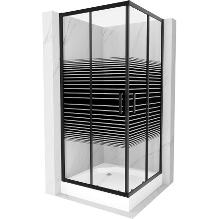 Mexen Rio square shower cabin 90 x 90 cm, black stripes, black + tray, white - 860-090-090-70-20-4510