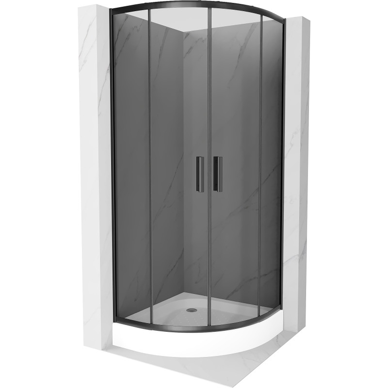 Mexen Rio cabina de ducha semicircular 90 x 90 cm, grafito, negro + plato de ducha, blanco - 863-090-090-70-40-4710