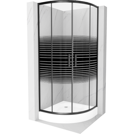 Mexen Rio cabine de douche semi-circulaire 70 x 70 cm, rayures noires, noire + receveur, blanc - 863-070-070-70-20-4710