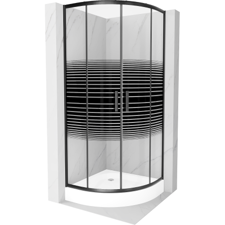 Mexen Rio semi-circular shower cabin 70 x 70 cm, black stripes, black + tray, white - 863-070-070-70-20-4710