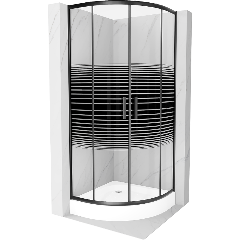 Mexen Rio cabine de douche semi-circulaire 80 x 80 cm, bandes noires, noir + receveur, blanc - 863-080-080-70-20-4710