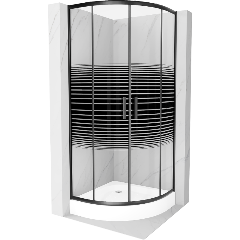 Mexen Rio halfronde douchecabine 80 x 80 cm, zwarte strepen, zwart + Rio douchebak, wit - 863-080-080-70-20-4710
