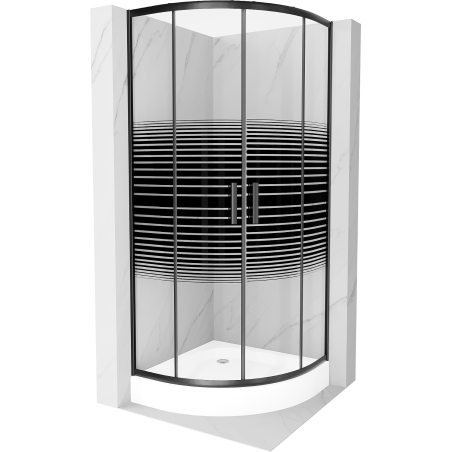 Mexen Rio cabine de douche semi-circulaire 90 x 90 cm, bandes noires, noir + receveur Rio, blanc - 863-090-090-70-20-4710