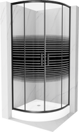 Mexen Rio cabine de duche semicircular 90 x 90 cm, riscas pretas, preta + base de duche, branca - 863-090-090-70-20-4710