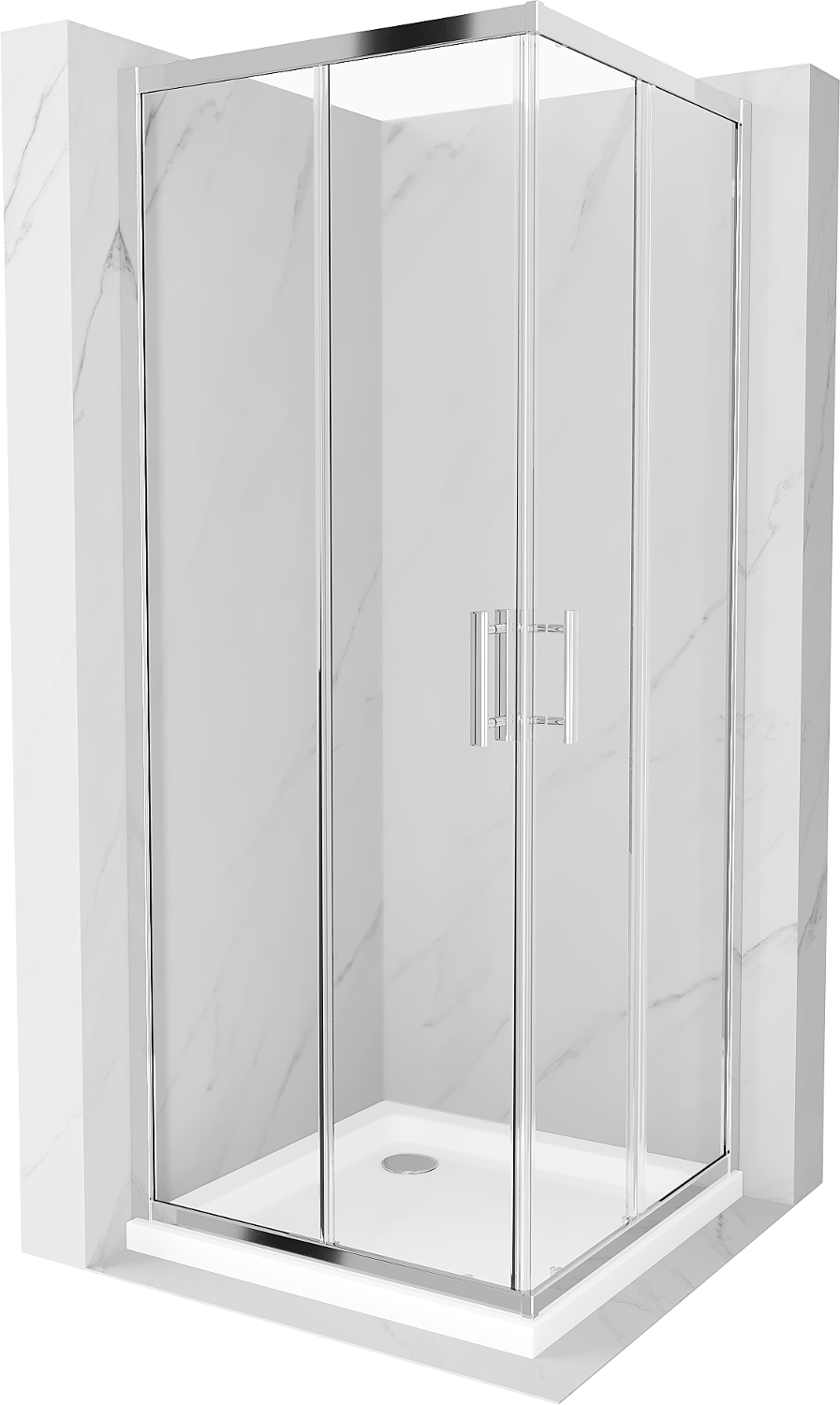 Mexen Rio kabina prysznicowa kwadratowa 70 x 70 cm, transparent, chrom + brodzik Flat, biały - 860-070-070-01-00-4010