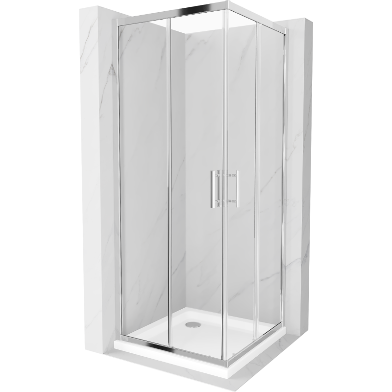 Mexen Rio cabine de douche carrée 80 x 80 cm, transparent, chrome + receveur Flat, blanc - 860-080-080-01-00-4010