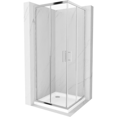 Mexen Rio cabine de douche carrée 80 x 80 cm, transparent, chrome + receveur Flat, blanc - 860-080-080-01-00-4010