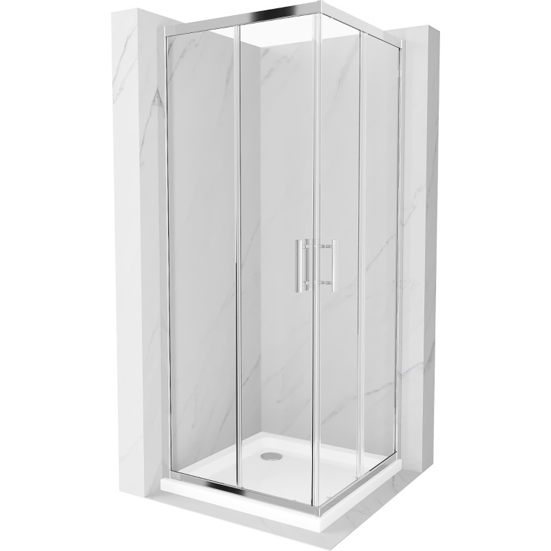 Mexen Rio ruudukujuline dušinurk 90 x 90 cm, läbipaistev, kroom + Flat dušialus, valge - 860-090-090-01-00-4010