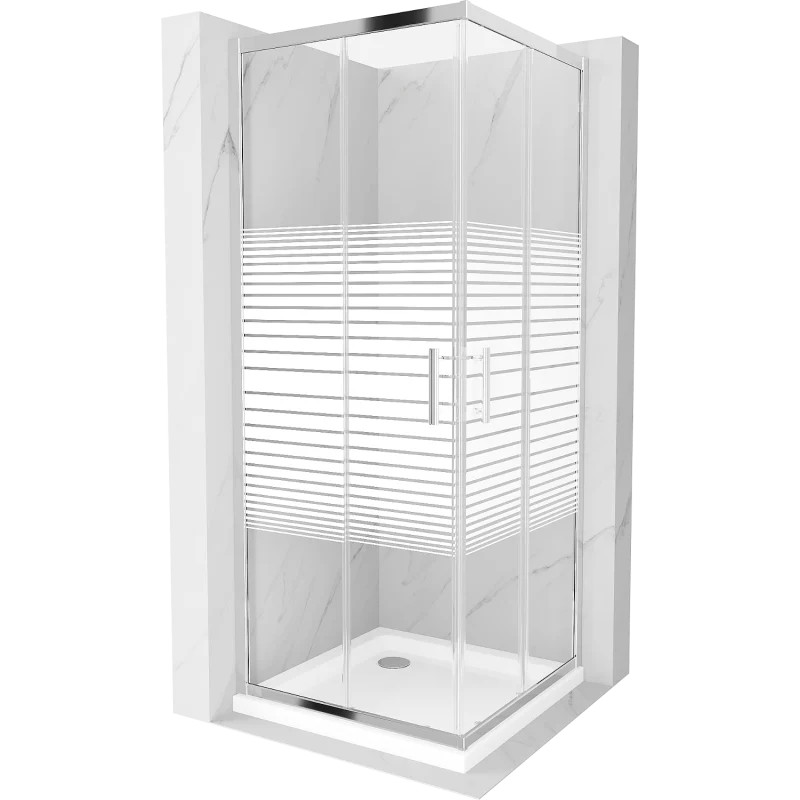 Mexen Rio kvadratna pršna kabina 70 x 70 cm, beli trakovi, krom + pladenj Flat, bel - 860-070-070-01-20-4010