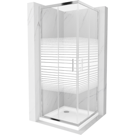 Mexen Rio vierkante douchecabine 70 x 70 cm, witte strepen, chroom + Flat douchebak, wit - 860-070-070-01-20-4010