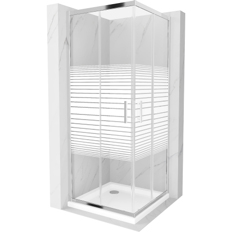 Mexen Rio square shower enclosure 90 x 90 cm, white stripes, chrome + Flat tray, white - 860-090-090-01-20-4010