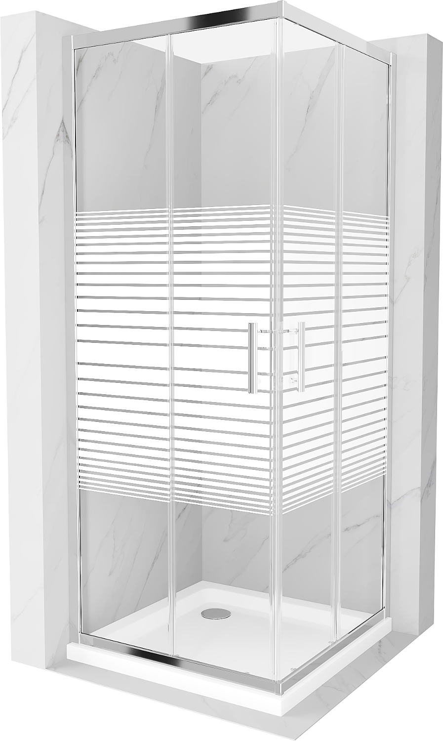 Mexen Rio kabina prysznicowa kwadratowa 90 x 90 cm, pasy, chrom + brodzik Flat, biały - 860-090-090-01-20-4010