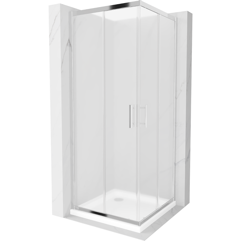 Mexen Rio cabina doccia quadrata 70 x 70 cm, gelo, cromo + piatto doccia Flat, bianco - 860-070-070-01-30-4010