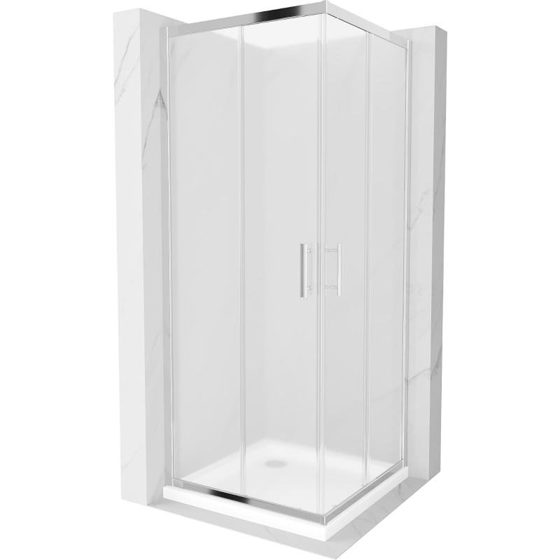 Mexen Rio vierkante douchecabine 70 x 70 cm, ijs, chroom + Flat douchebak, wit - 860-070-070-01-30-4010