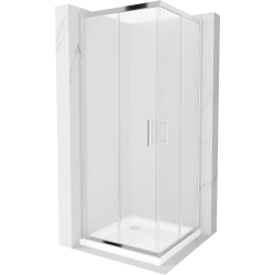 Mexen Rio kabina prysznicowa kwadratowa 80 x 80 cm, szron, chrom + brodzik Flat, biały - 860-080-080-01-30-4010