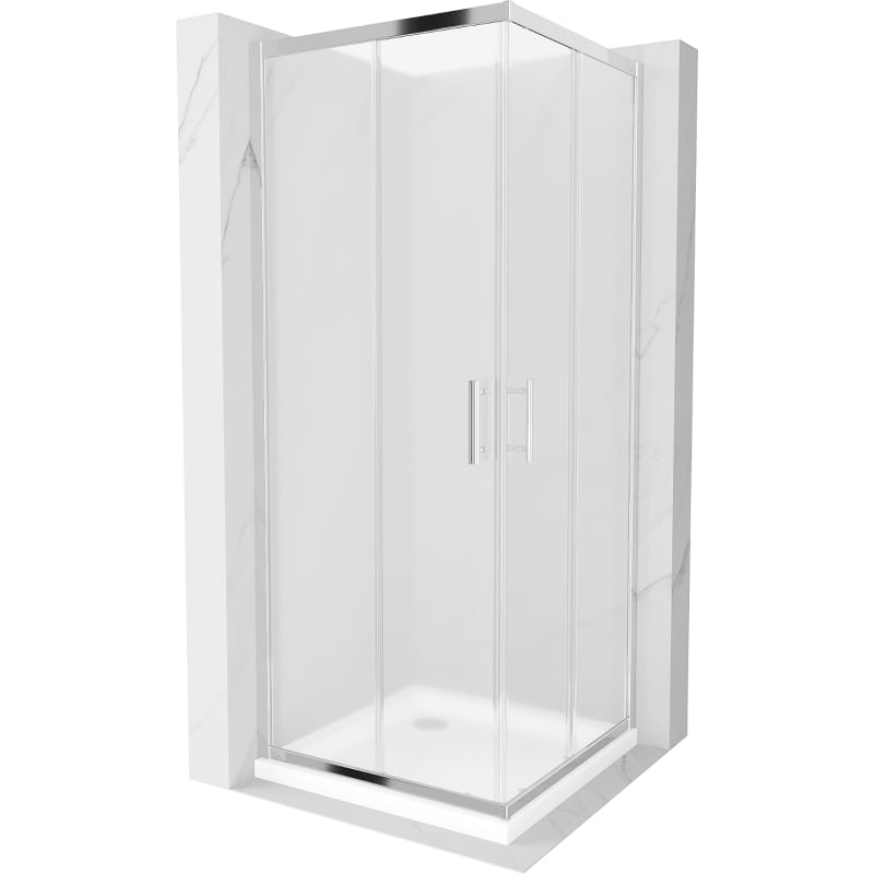 Mexen Rio kvadratna tuš kabina 80 x 80 cm, mraz, krom + plitica Flat, bijela - 860-080-080-01-30-4010
