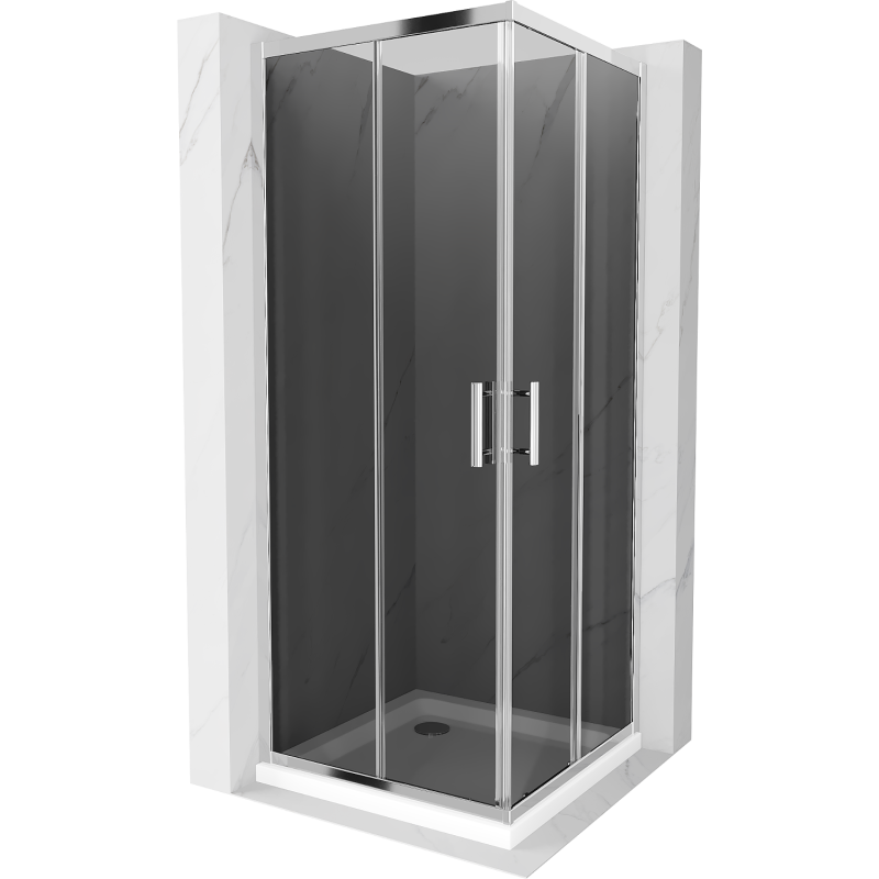 Mexen Rio cabine de douche carrée 80 x 80 cm, graphite, chrome + receveur Flat, blanc - 860-080-080-01-40-4010