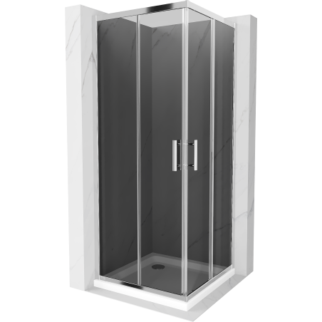 Mexen Rio cabine de douche carrée 80 x 80 cm, graphite, chrome + receveur Flat, blanc - 860-080-080-01-40-4010