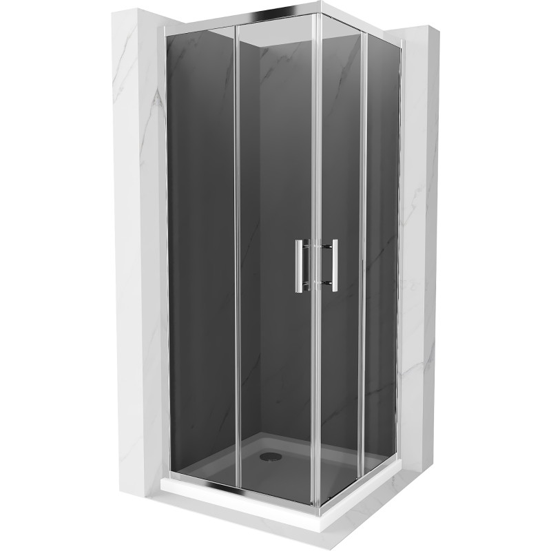 Mexen Rio square shower cabin 90 x 90 cm, graphite, chrome + Flat shower tray, white - 860-090-090-01-40-4010