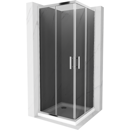 Mexen Rio square shower cabin 90 x 90 cm, graphite, chrome + Flat shower tray, white - 860-090-090-01-40-4010
