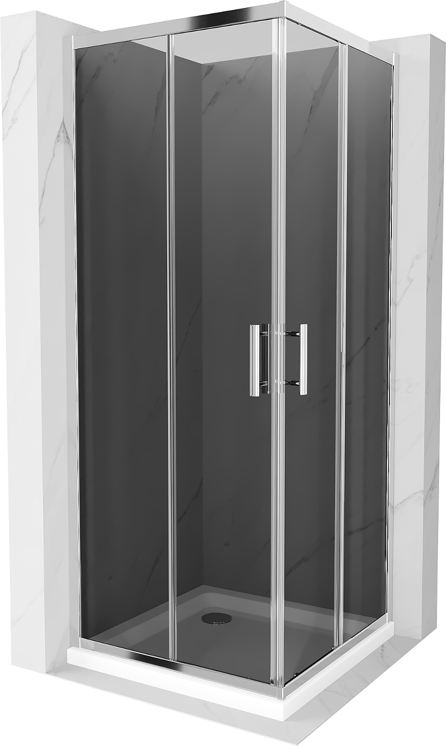 Mexen Rio kabina prysznicowa kwadratowa 90 x 90 cm, grafit, chrom + brodzik Flat, biały - 860-090-090-01-40-4010