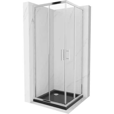 Mexen Rio cabine de douche carrée 80 x 80 cm, transparent, chrome + receveur Flat, noir - 860-080-080-01-00-4070