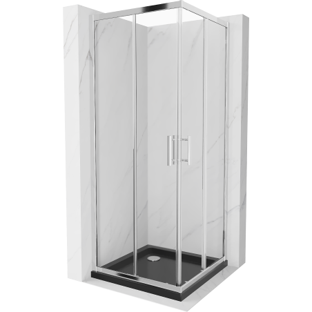 Mexen Rio vierkante douchecabine 80 x 80 cm, transparant, chroom + Flat douchebak, zwart - 860-080-080-01-00-4070