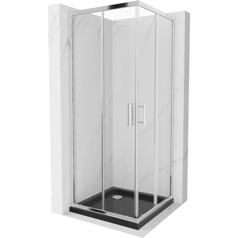Mexen Rio cabine de duche quadrada 90 x 90 cm, transparente, cromado + base de duche Flat, preto - 860-090-090-01-00-4070