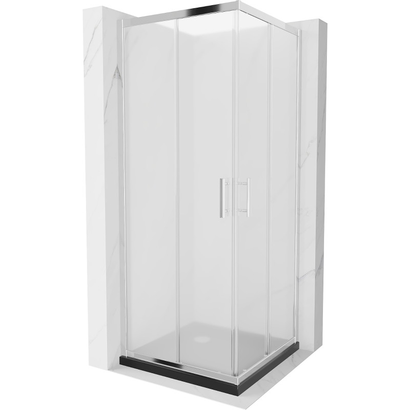 Mexen Rio square shower cabin 80 x 80 cm, frost, chrome + Flat shower tray, black - 860-080-080-01-30-4070