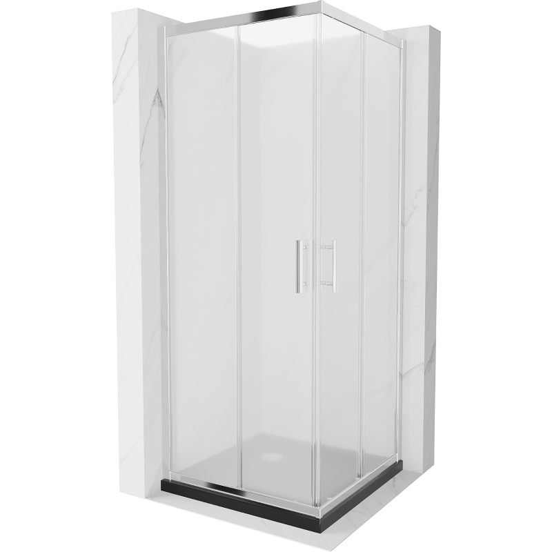 Mexen Rio square shower enclosure 80 x 80 cm, frost, chrome + Flat tray, black - 860-080-080-01-30-4070