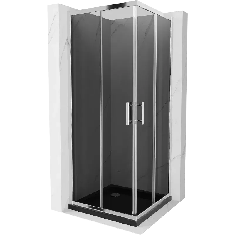 Mexen Rio cabine de douche carrée 80 x 80 cm, graphite, chrome + receveur Flat, noir - 860-080-080-01-40-4070