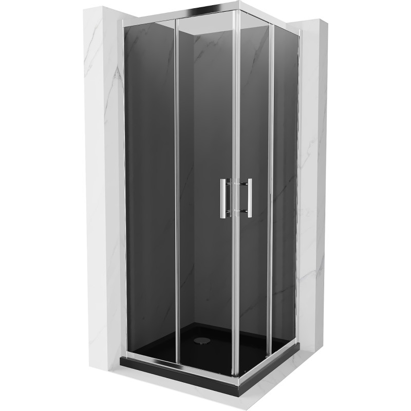 Mexen Rio 90 x 90 cm Square Shower Cabin, Graphite, Chrome + Flat Tray, Black - 860-090-090-01-40-4070