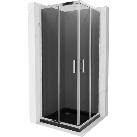 Mexen Rio 90 x 90 cm Square Shower Cabin, Graphite, Chrome + Flat Tray, Black - 860-090-090-01-40-4070