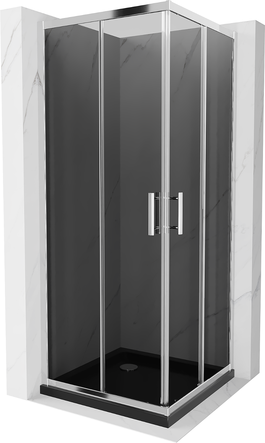 Mexen Rio kabina prysznicowa kwadratowa 90 x 90 cm, grafit, chrom + brodzik Flat, czarny - 860-090-090-01-40-4070